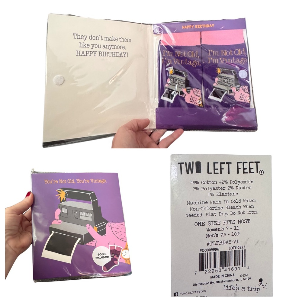 NEW Birthday card & sock set - Purple Vintage Camera Gift Set